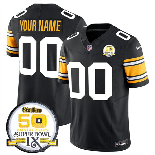 Men's Pittsburgh Steelers Active Player Custom Black 2024 F.U.S.E. 50th Anniversary Of Super Bowl IX Vapor Untouchable Limited Football Stitched Jersey